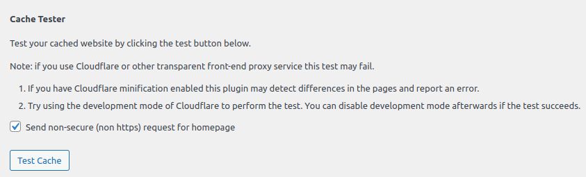 Once you’ve enabled caching, click Test Cache to see if it works.