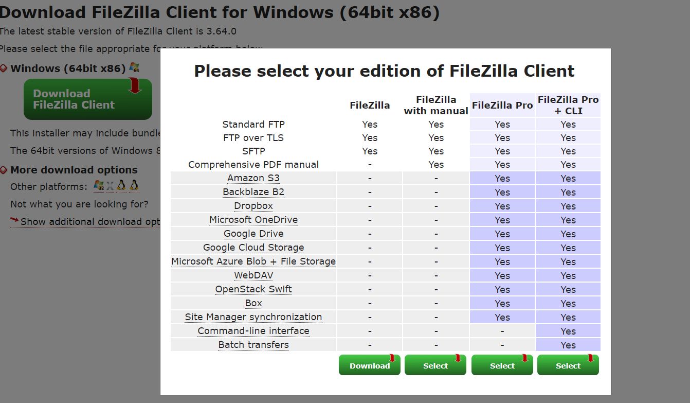 FileZilla has several editions you can opt for.