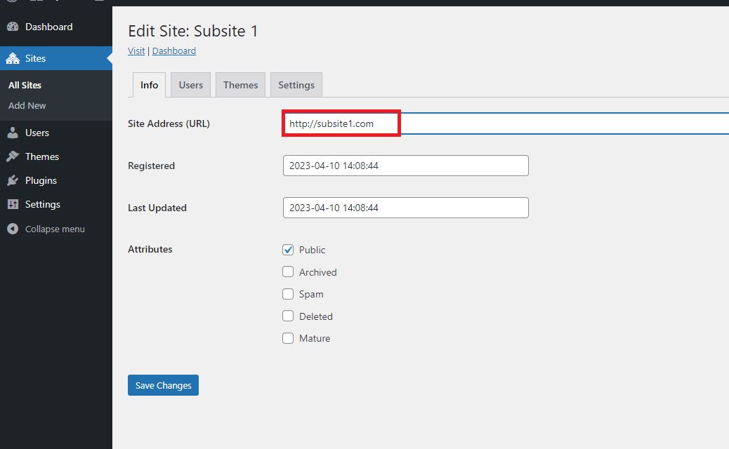 Changing the site address of your subsite to match the domain you will be mapping it to.