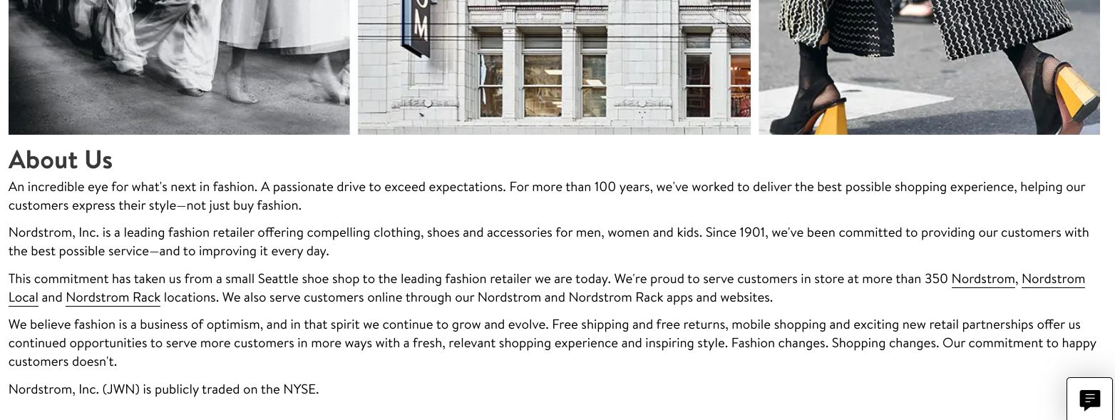 Nordstrom About Us page.