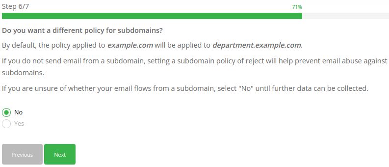 Choose Subdomain DMARC Policy (optional).