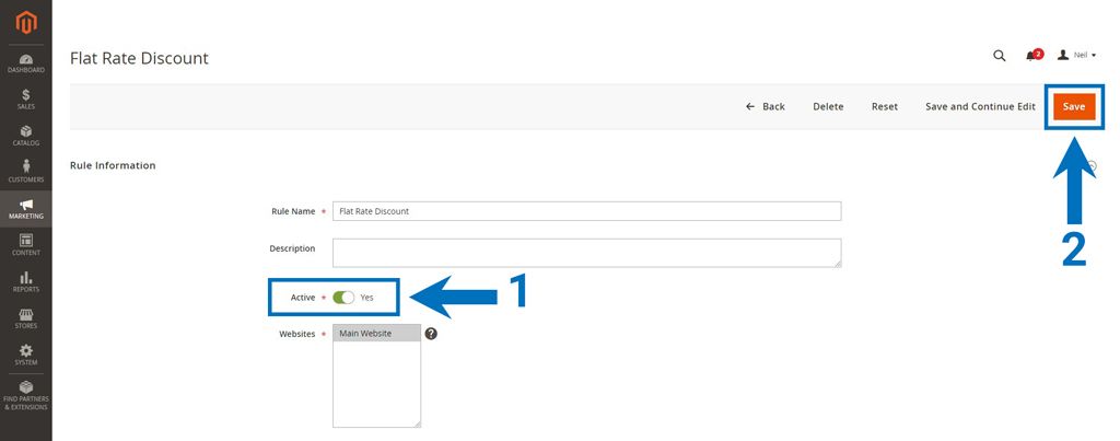 Save the Magento 2 cart price rule.