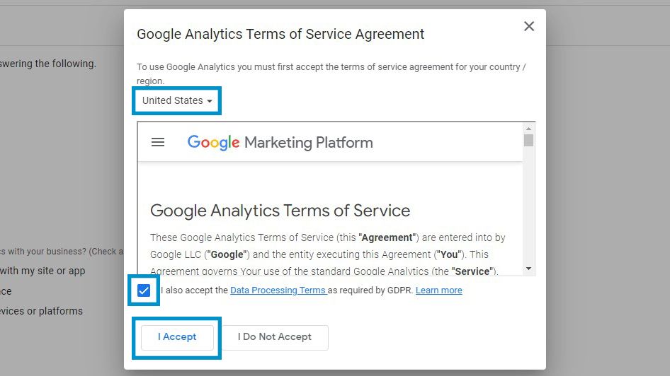 Google Analytics Terms of Service Agreement.