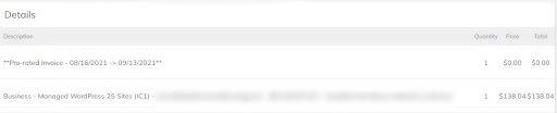 If the transaction goes through successfully, you will see a notification indicating that the resizing process has started, and a prorated invoice in your Billing area will be generated.