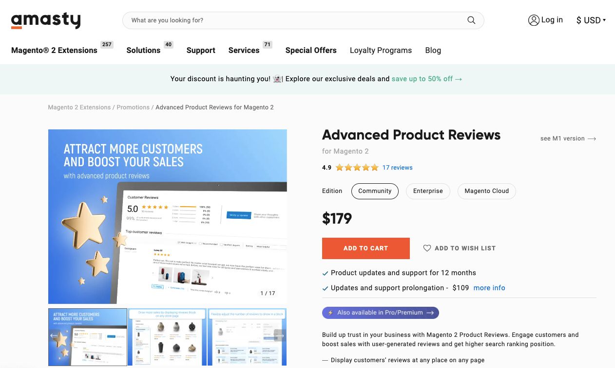 Amasty is the best Magento 2 product review extension for flexible review display.