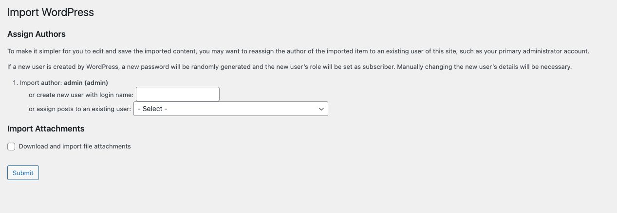 As a part of the process, WordPress recommends that you assign the incoming posts to one author.