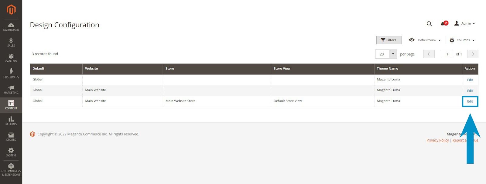 Edit store view design configuration in Magento 2.