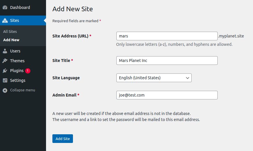 Click on the Sites » Add New page on the network admin dashboard.