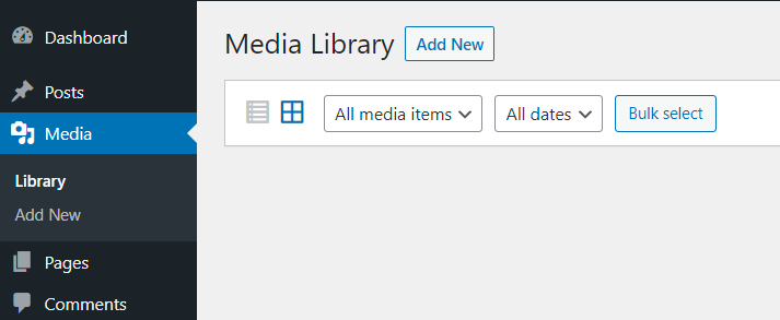 Media in the WordPress admin dashboard