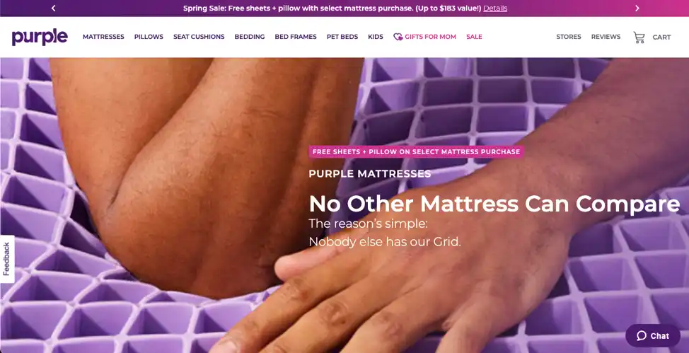 Purple mattresses ecommerce website design example