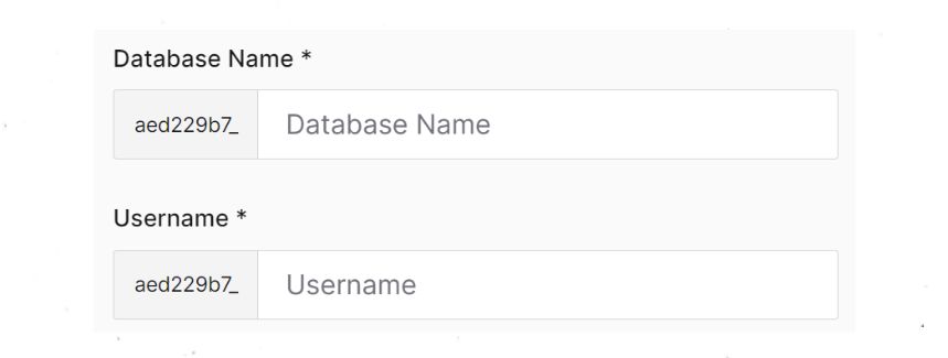 Click on the Quick Add Database & User button and enter a database name and username of your choice.
