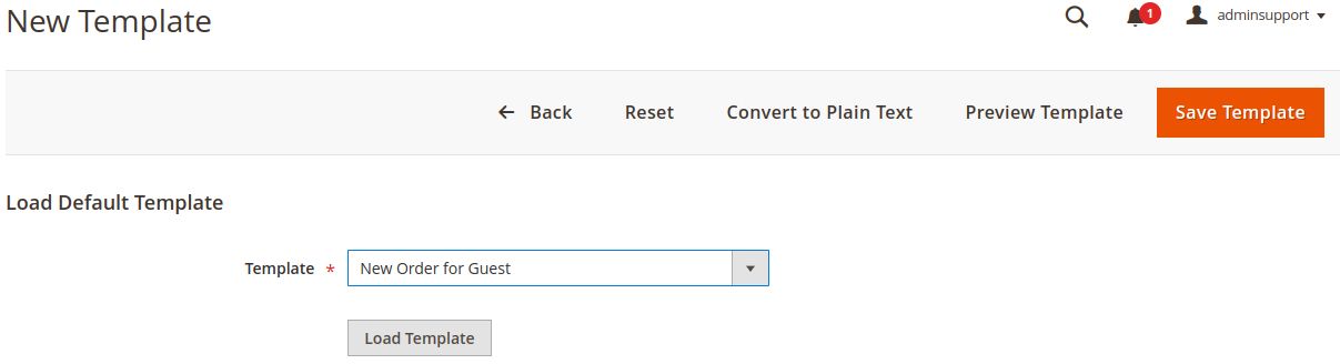 Select an email template in the Template field per your requirement and click on the Load Template button.