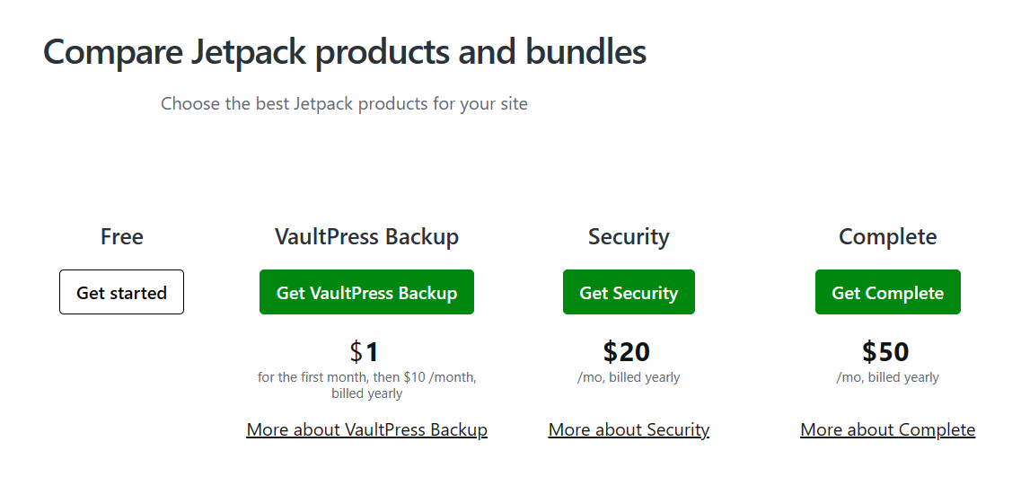 Compare Jetpack products and bundles