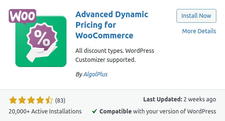 Screenshot of the Advanced Dynamic Pricing for WooCommerce plugin which enables you to do dynamic pricing in ecommerce