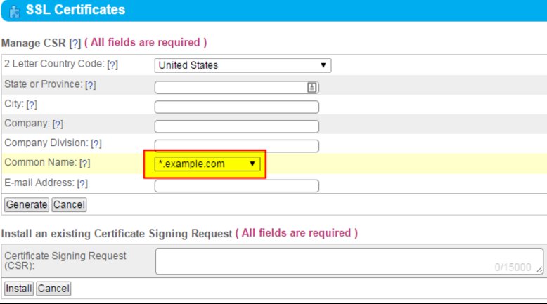 Manage CSR screen