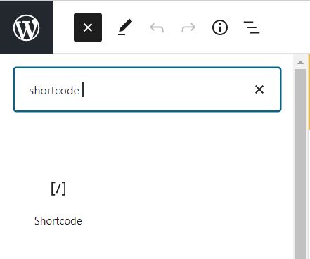 Shortcode menu in the WordPress page editor.