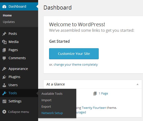 In your WordPress dashboard, select Tools and Network Setup