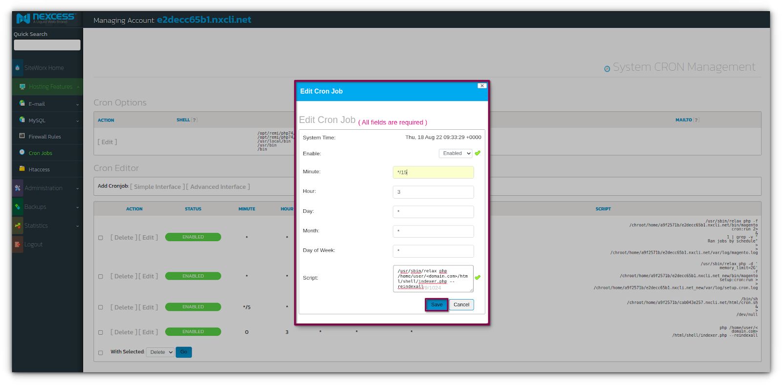 Make the necessary changes in the Edit Cronjob window and then click Edit to save.