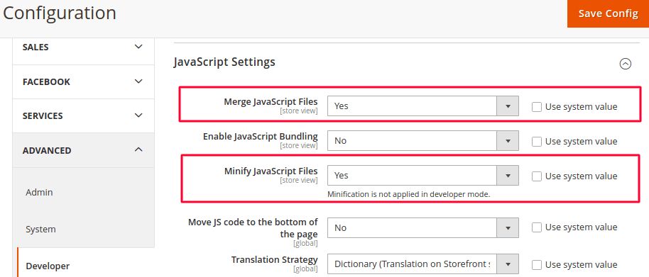 To merge and minimize the JavaScript (JS) files you can use this screen.