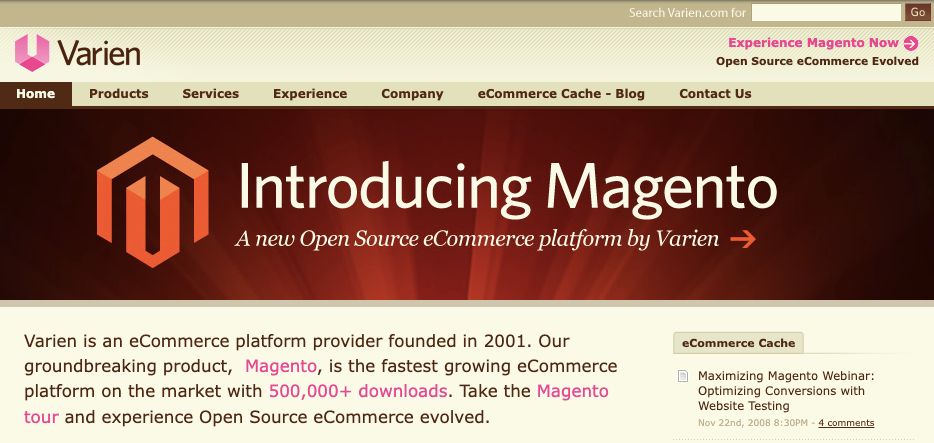 Magento exceeded 500,000 downloads in 2008 and quickly became a leading ecommerce platform.