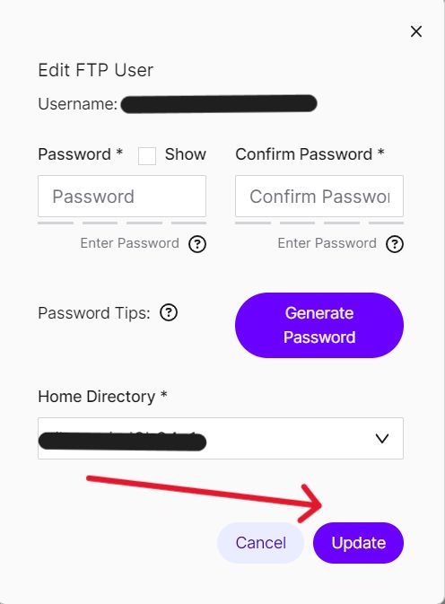 Confirm the new password edit by clicking Update.