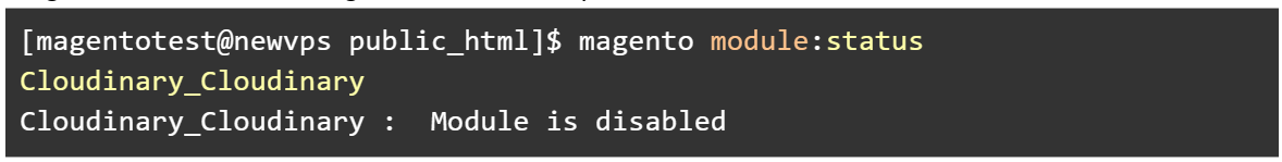 Magento 2 should now recognize the Cloudinary extension and show it as disabled.
