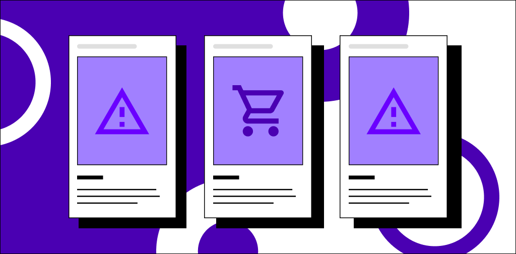 Illustration of browser windows and the shopping cart of an online store