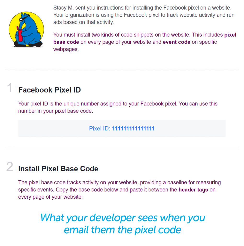 Dev setting up a tracking pixel for website