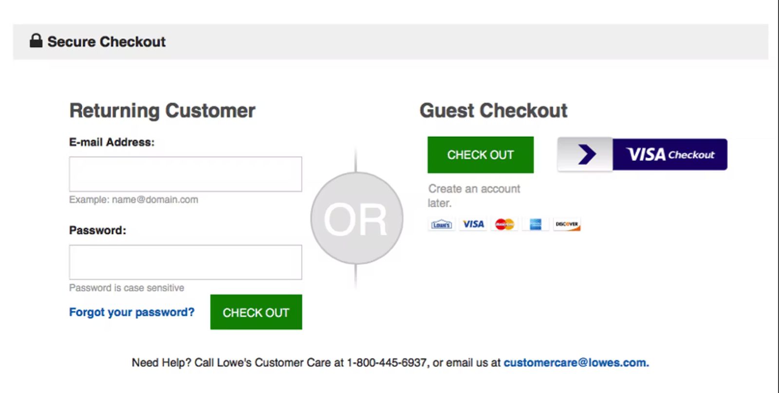 Checkout page that offers users the option to create an account or check out as a guest.