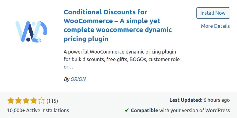 Screenshot of the Conditional Discounts for WooCommerce plugin