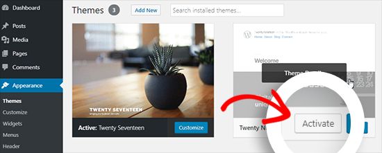 Click the Activate button fir the theme you want to activate.
