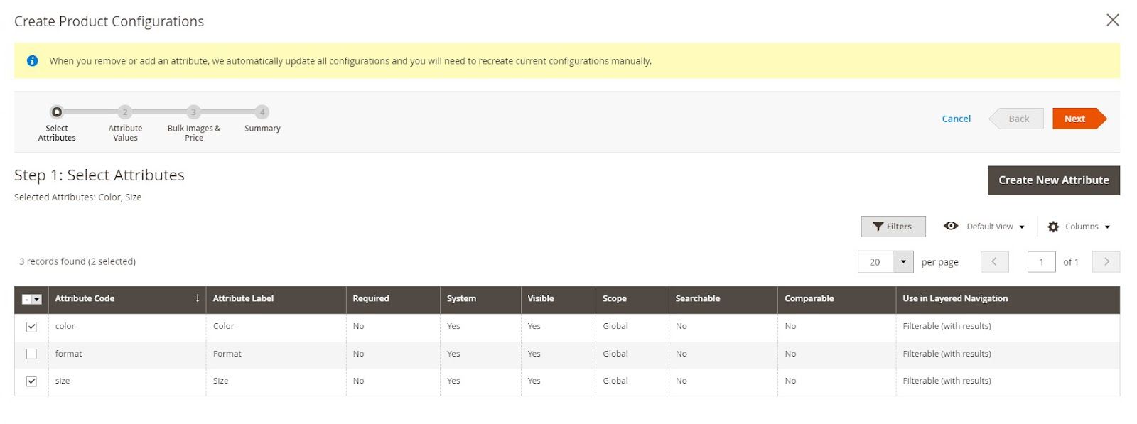 select product attributes for the configurable product.