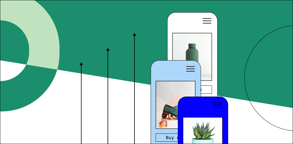 Illustration of smart phones with product images displayed