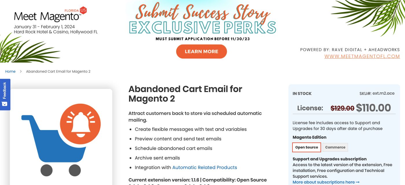 You manage email marketing on Magento Open Source with Aheadworks’ Abandoned Cart Email extension.