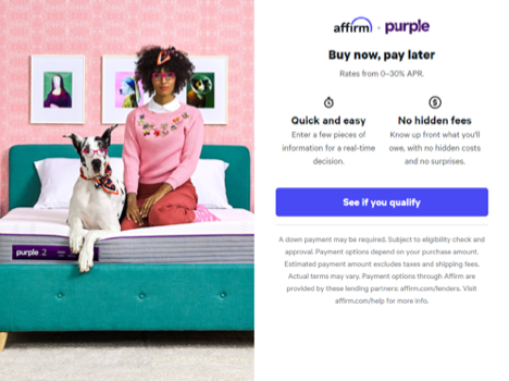 Buy now, pay later options with Purple mattress