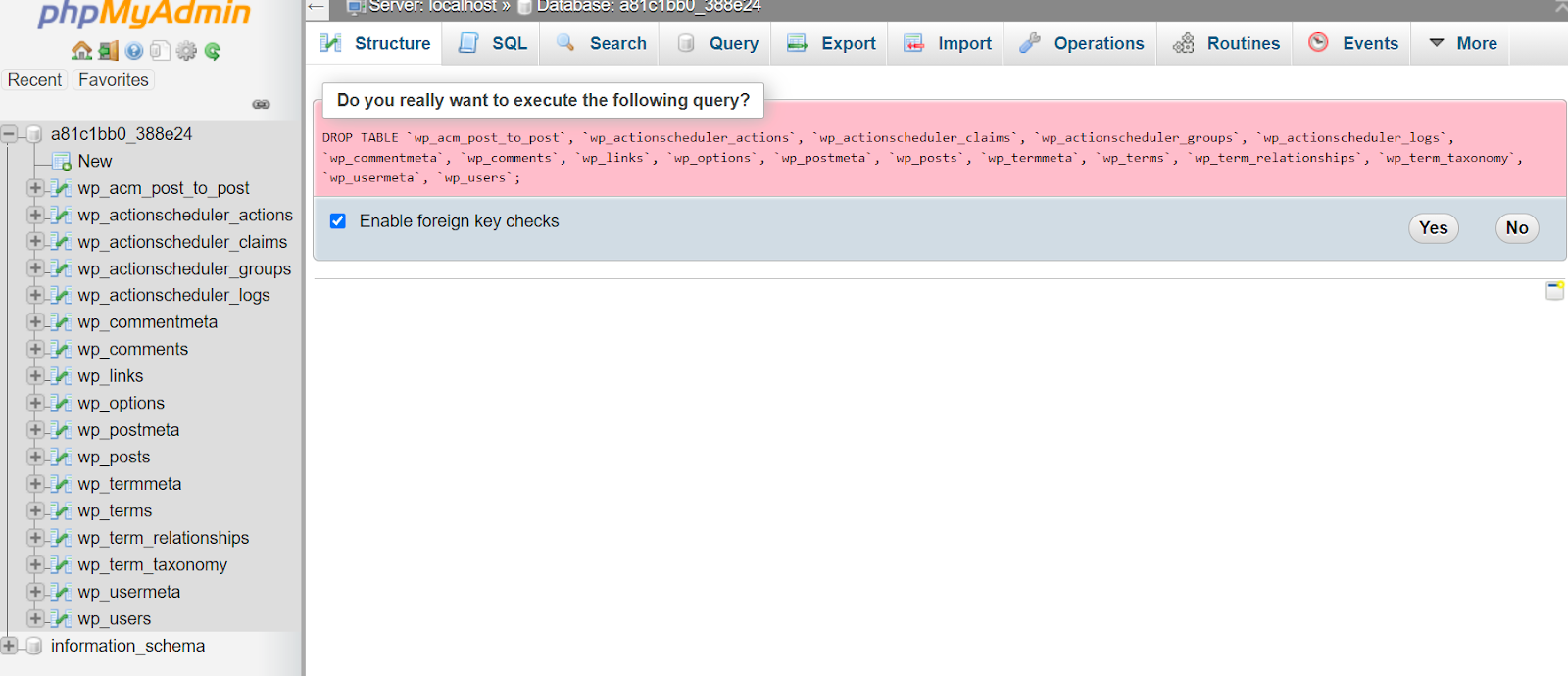 blank database tables that were created with your blank WordPress installation
