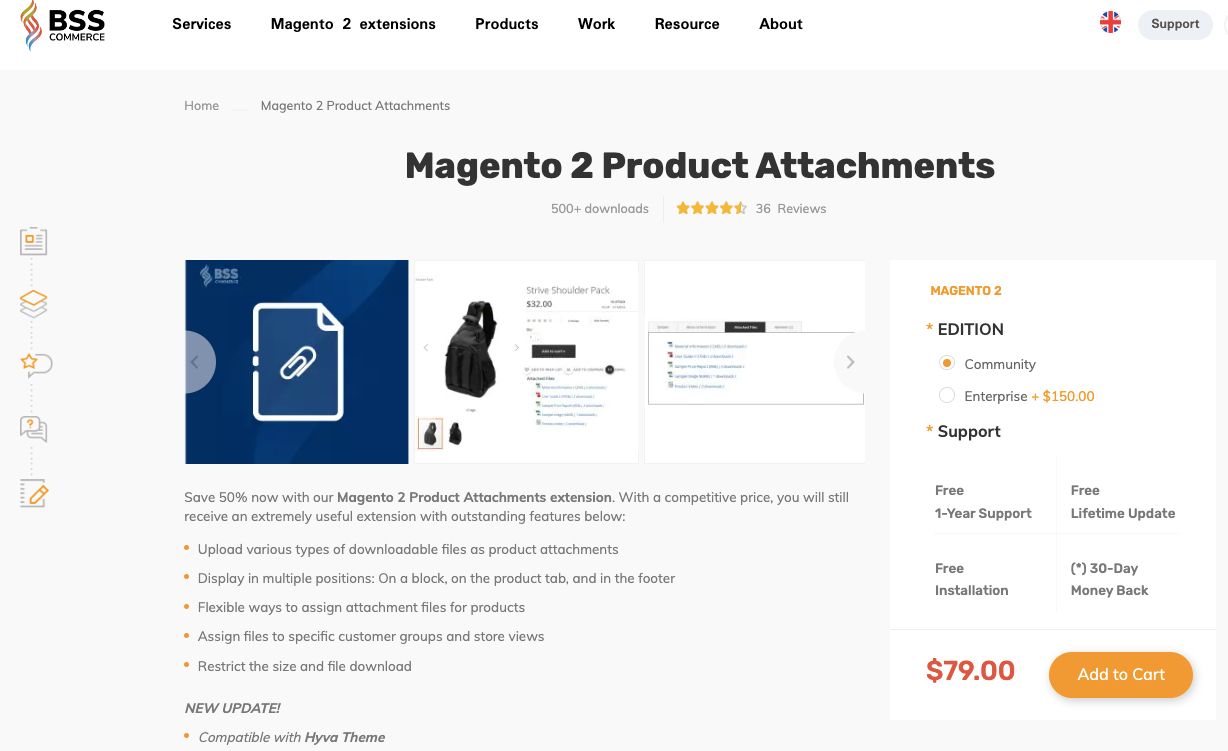 BSS Commerce’s Magento product attachments extension is the best for creating attachment templates.