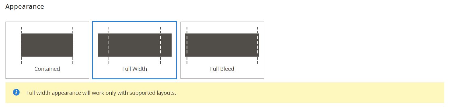 Choose a row's width appearance from contained, full width, and full bleed options.