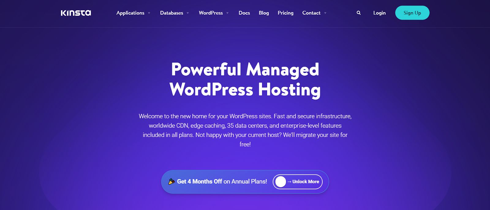 Kinsta WordPress hosting page.