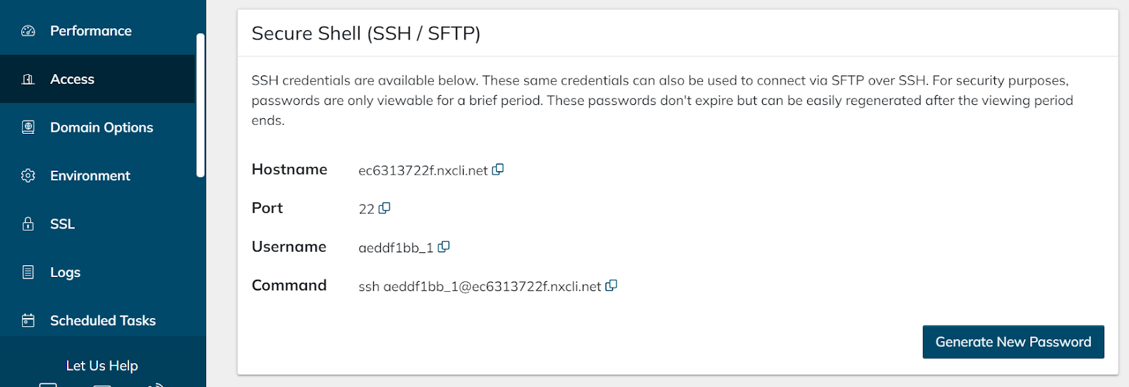 Get your SSH credentials