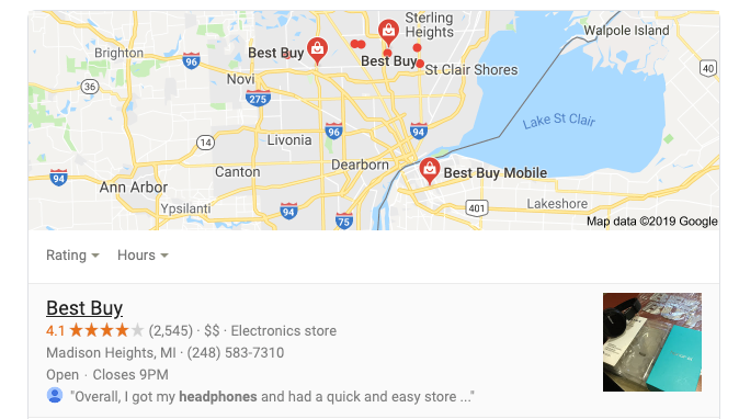 Map of local businesses to buy a product from