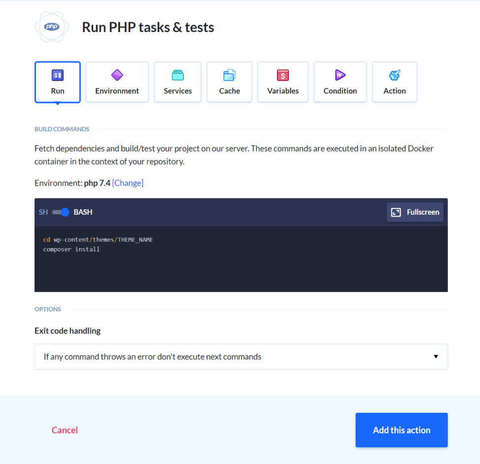 Add the PHP action