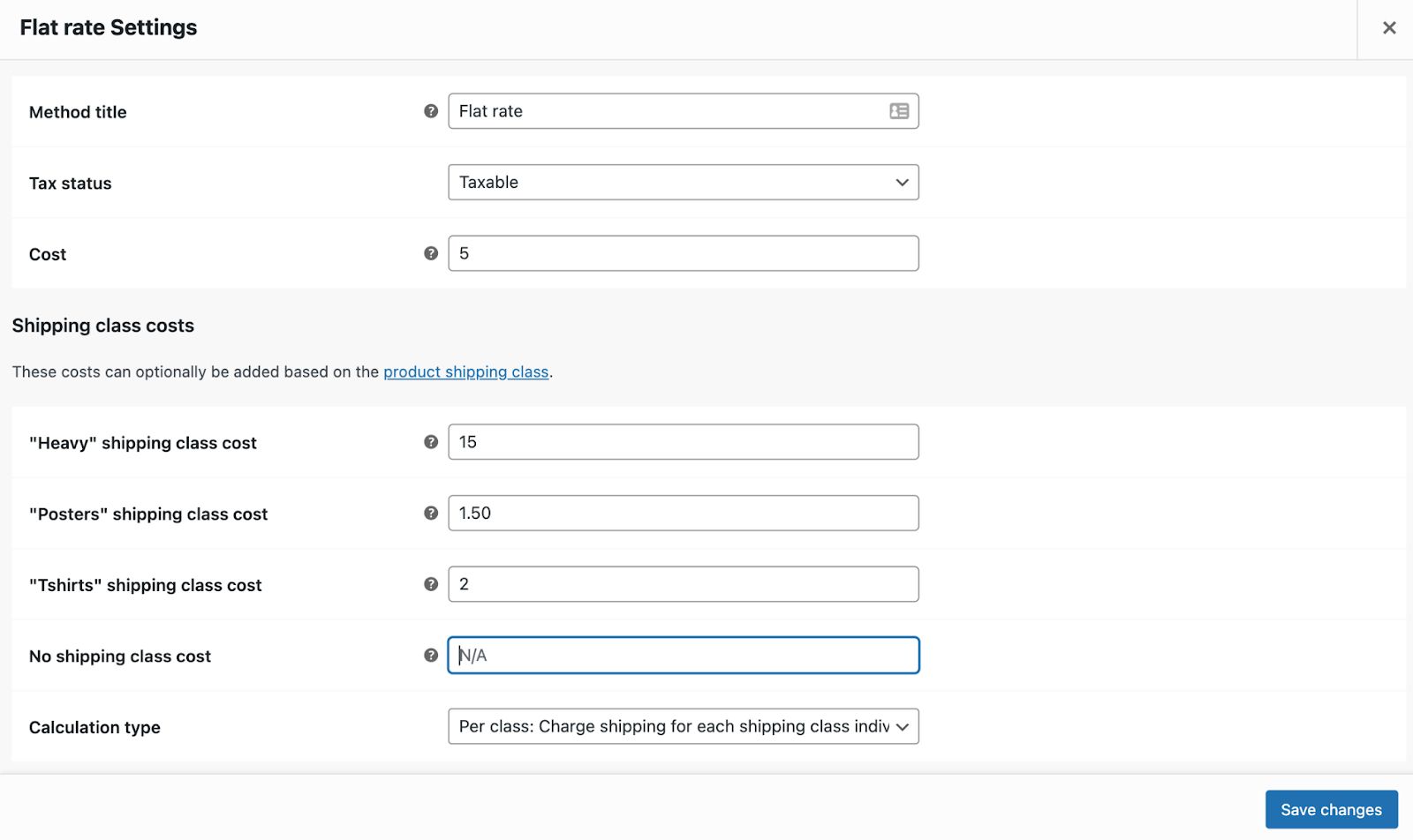 Flat rate settings