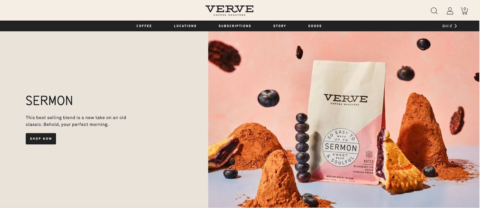 Verve Coffee Roasters’ homepage. 