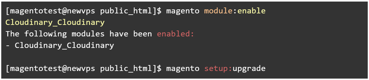 Enable the extension and register it by using the magento setup:upgrade command as shown. 