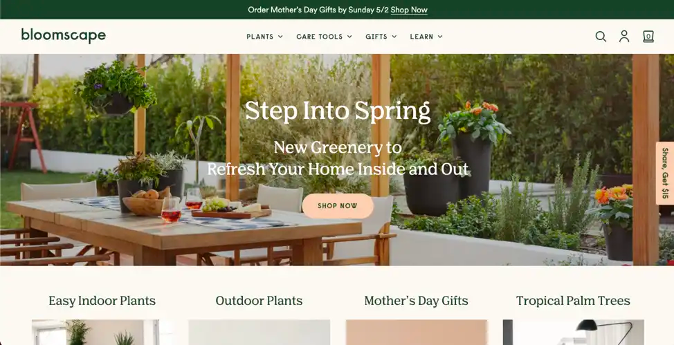 Bloomscape(an online gardening store) ecommerce website, an example of having accessible features for all users