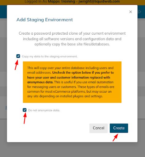You should then see a new box appear with two options to select. Make sure both boxes are selected and then click the Create button.