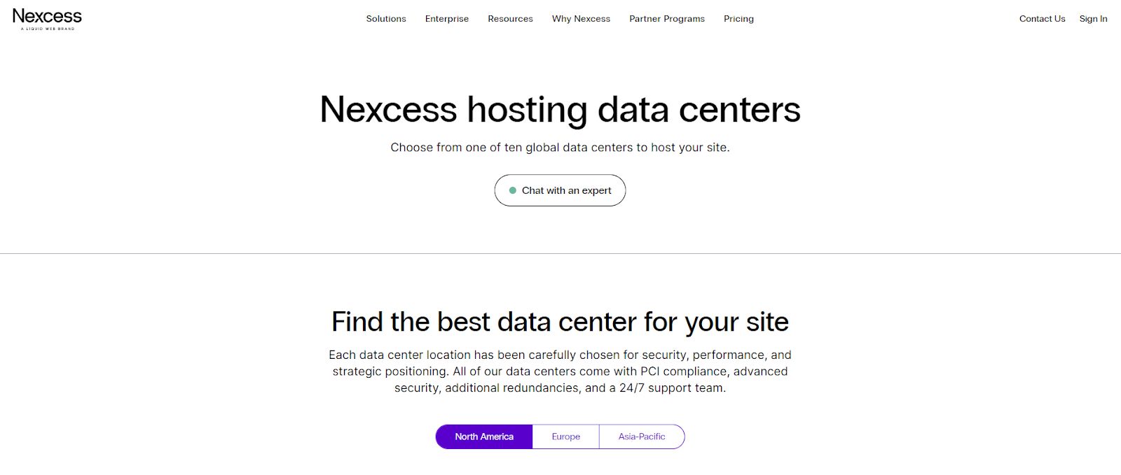 Nexcess Data Center page.
