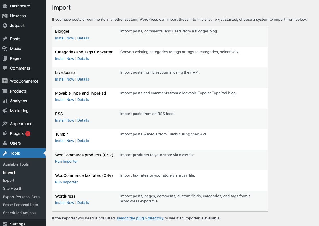 On the import page, you will see a list of options to import from.