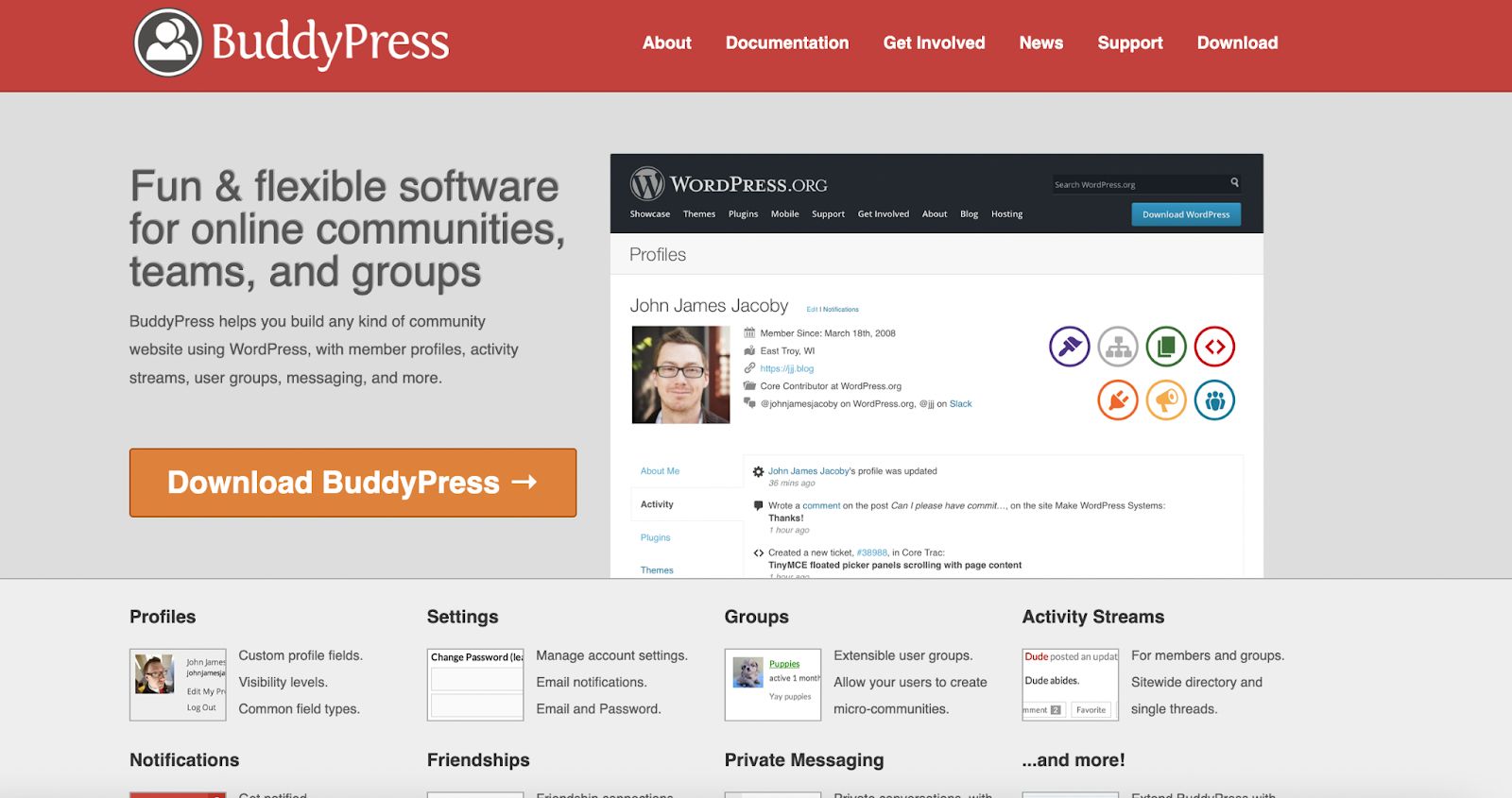 BuddyPress WordPress community plugin.